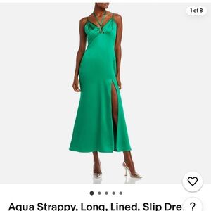 Green Satin Strappy Backless A-Line Midi Cocktail Dress AQUA Women's Size Medium